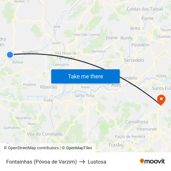 Fontaínhas (Póvoa de Varzim) to Lustosa map