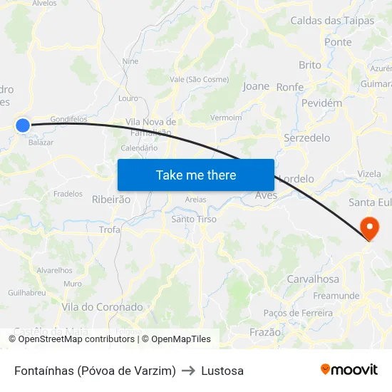 Fontaínhas (Póvoa de Varzim) to Lustosa map