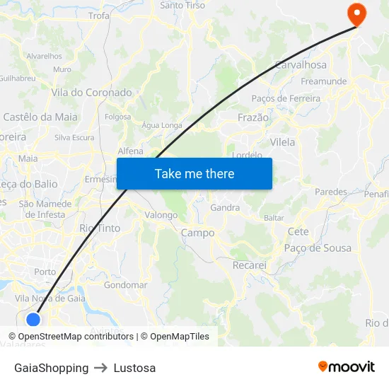 GaiaShopping to Lustosa map