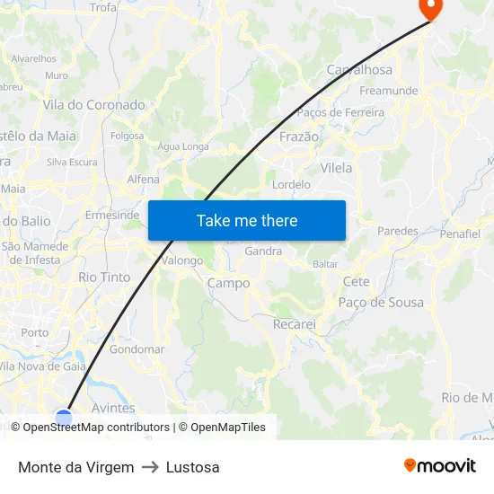 Monte da Virgem to Lustosa map