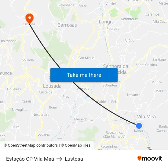Estação CP Vila Meã to Lustosa map