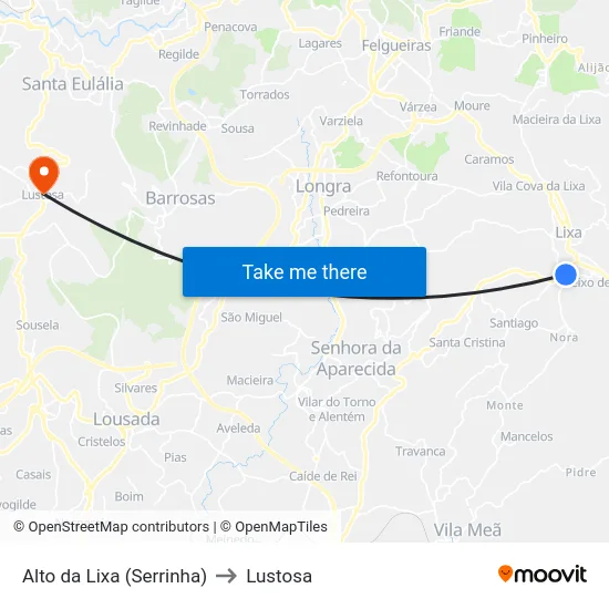 Alto da Lixa (Serrinha) to Lustosa map