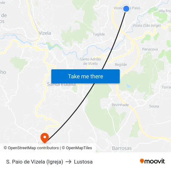 S. Paio de Vizela (Igreja) to Lustosa map