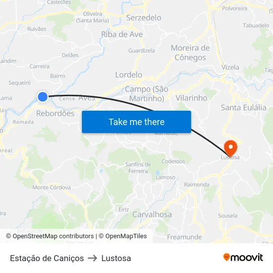 Estação de Caniços to Lustosa map