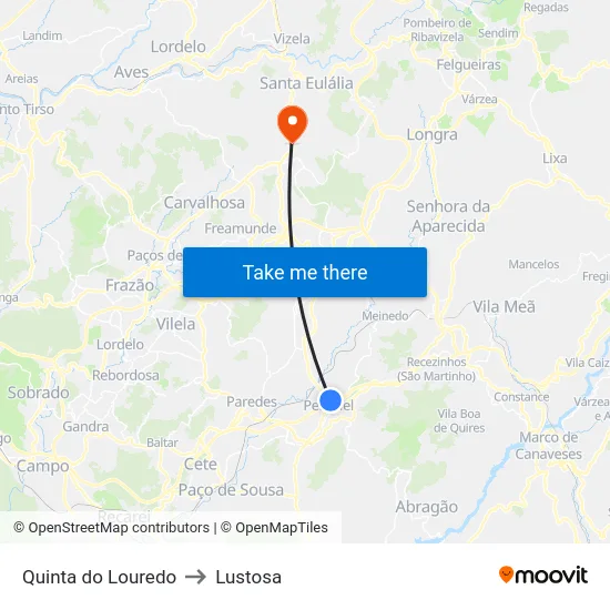 Quinta do Louredo to Lustosa map