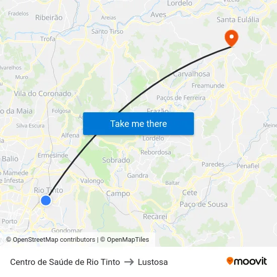 Centro de Saúde de Rio Tinto to Lustosa map