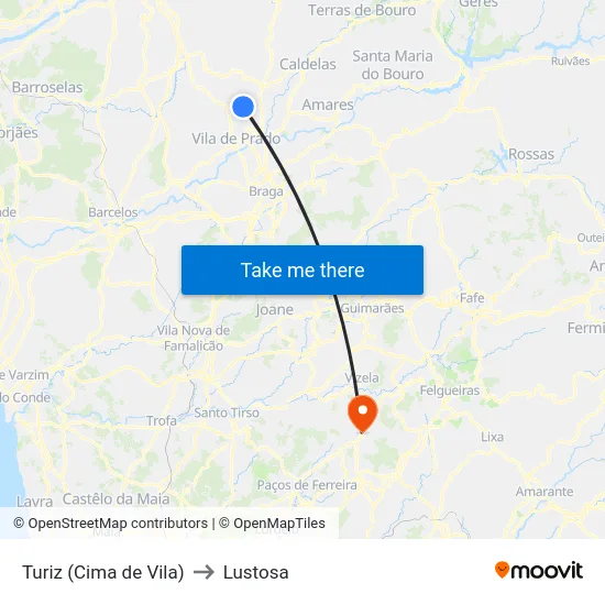 Turiz (Cima de Vila) to Lustosa map