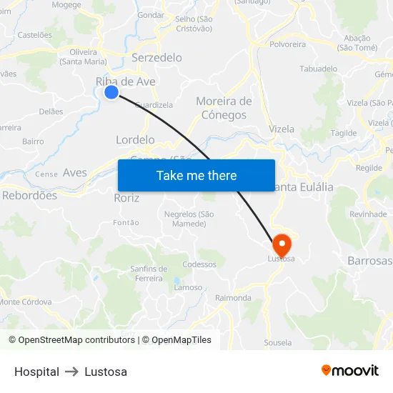 Hospital to Lustosa map