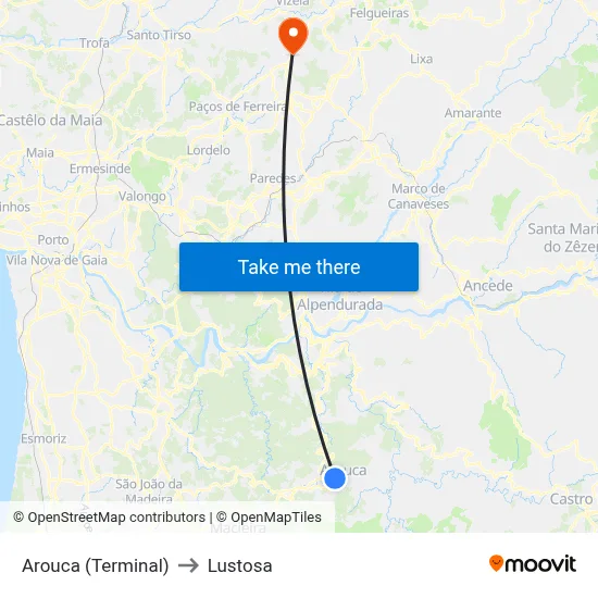 Arouca (Terminal) to Lustosa map
