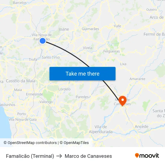 Famalicão (Terminal) to Marco de Canaveses map