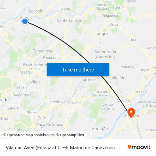 Vila das Aves (Estação) 1 to Marco de Canaveses map