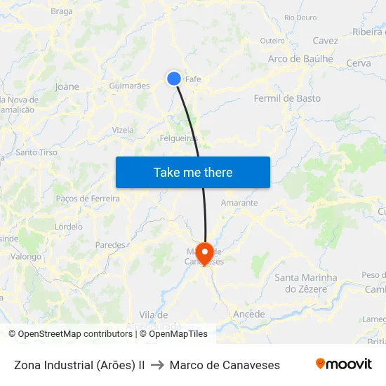 Zona Industrial (Arões) II to Marco de Canaveses map