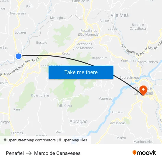 Penafiel to Marco de Canaveses map