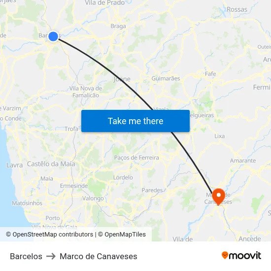 Barcelos to Marco de Canaveses map