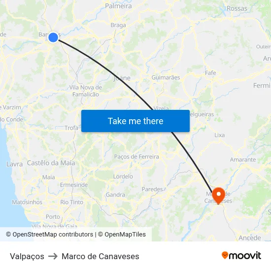 Valpaços to Marco de Canaveses map