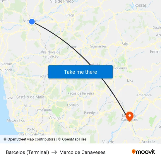 Barcelos (Terminal) to Marco de Canaveses map