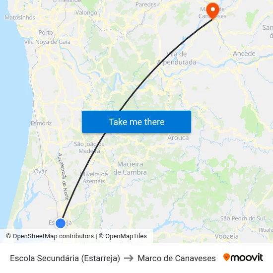 Escola Secundária (Estarreja) to Marco de Canaveses map
