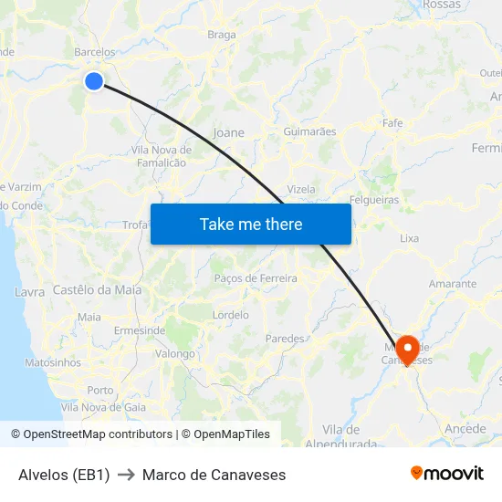 Alvelos (EB1) to Marco de Canaveses map