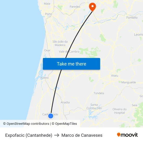 Expofacic (Cantanhede) to Marco de Canaveses map