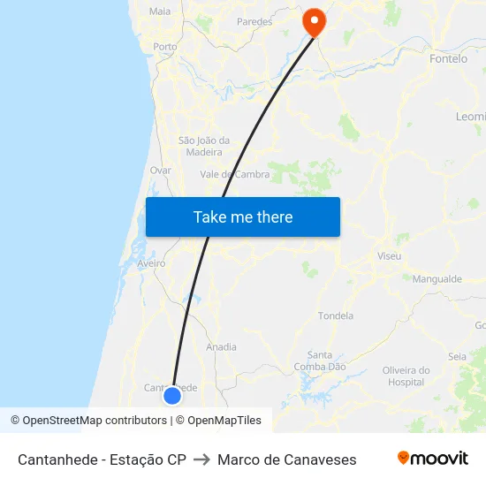 Cantanhede - Estação CP to Marco de Canaveses map