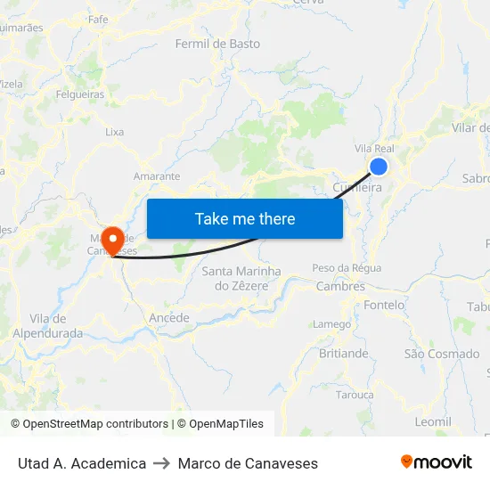 Utad A. Academica to Marco de Canaveses map