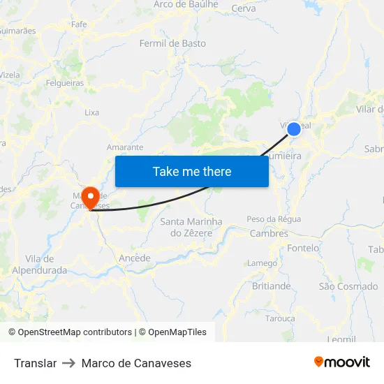 Translar to Marco de Canaveses map