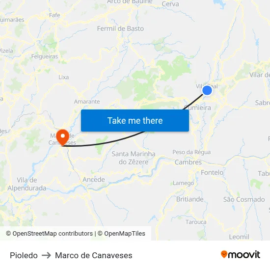 Pioledo to Marco de Canaveses map