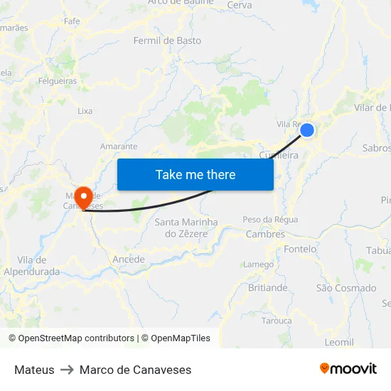 Mateus to Marco de Canaveses map