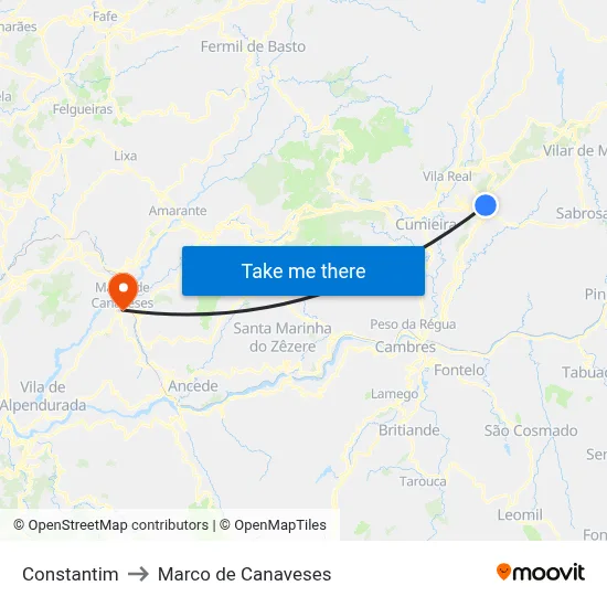 Constantim to Marco de Canaveses map
