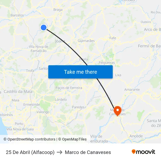 25 De Abril (Alfacoop) to Marco de Canaveses map