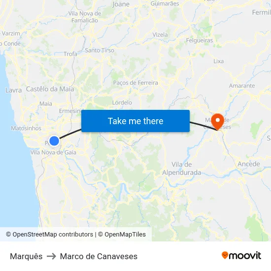 Marquês to Marco de Canaveses map