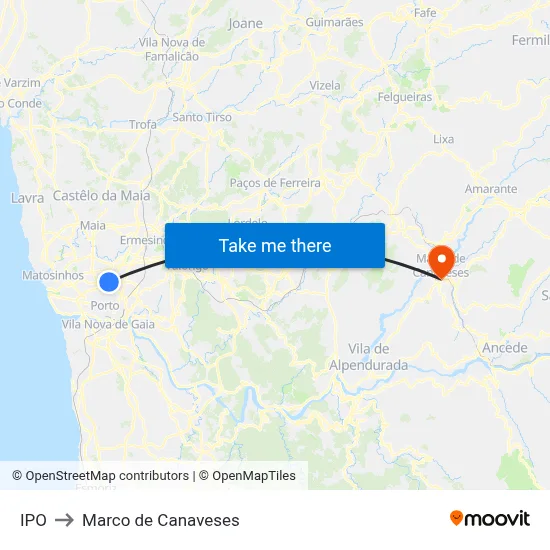 IPO to Marco de Canaveses map