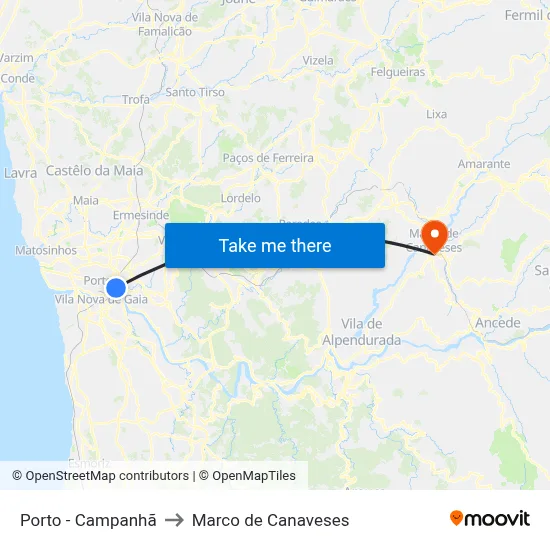 Porto - Campanhã to Marco de Canaveses map
