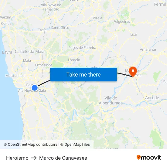 Heroísmo to Marco de Canaveses map