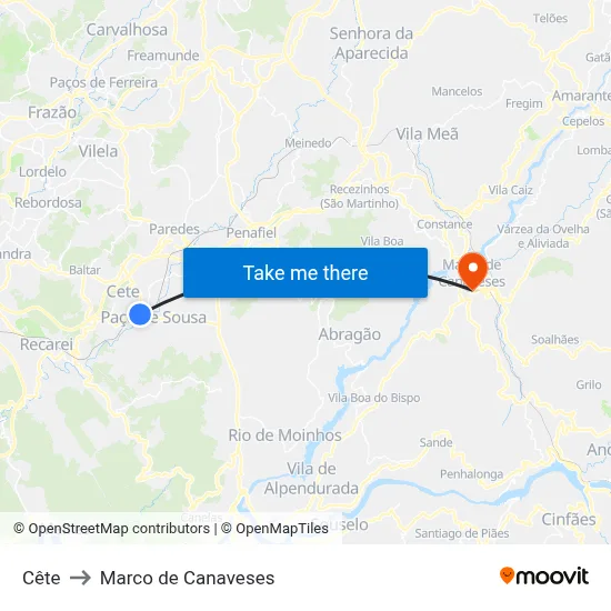 Cête to Marco de Canaveses map