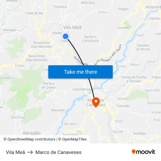 Vila Meã to Marco de Canaveses map