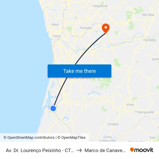 Av. Dr. Lourenço Peixinho - CTT B to Marco de Canaveses map