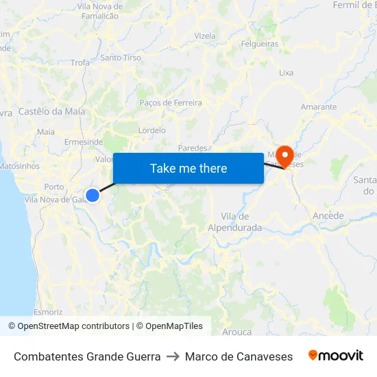 Combatentes Grande Guerra to Marco de Canaveses map