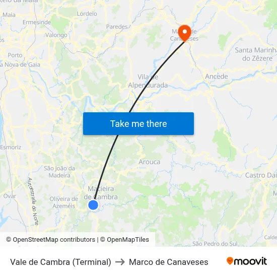 Vale de Cambra (Terminal) to Marco de Canaveses map
