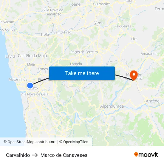 Carvalhido to Marco de Canaveses map