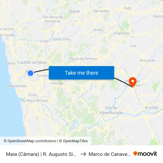 Maia (Câmara) | R. Augusto Simões to Marco de Canaveses map