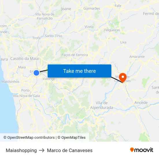 Maiashopping to Marco de Canaveses map