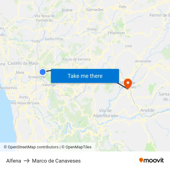 Alfena to Marco de Canaveses map