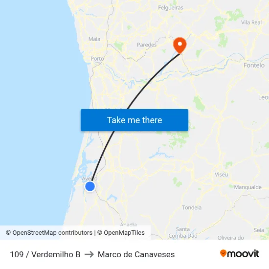 109 / Verdemilho B to Marco de Canaveses map