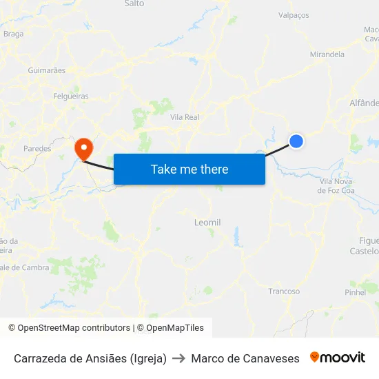 Carrazeda de Ansiães (Igreja) to Marco de Canaveses map
