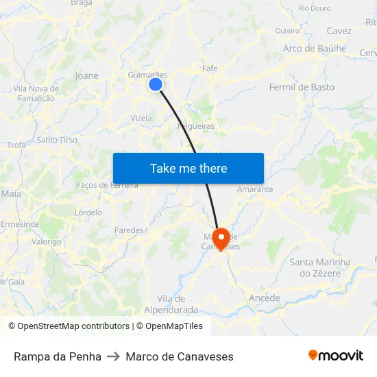Rampa da Penha to Marco de Canaveses map
