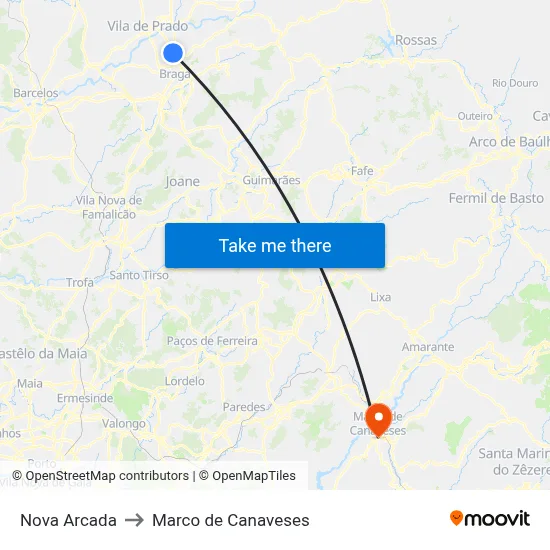 Nova Arcada to Marco de Canaveses map