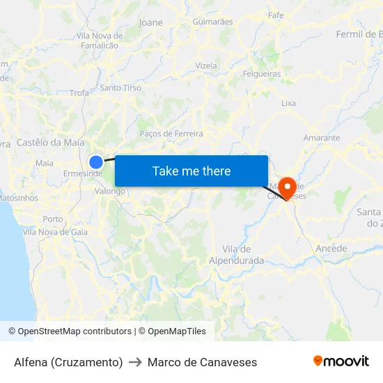Alfena to Marco de Canaveses map