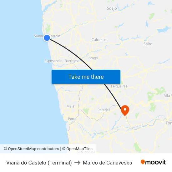 Viana do Castelo (Terminal) to Marco de Canaveses map