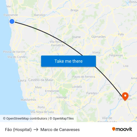 Fão (Hospital) to Marco de Canaveses map